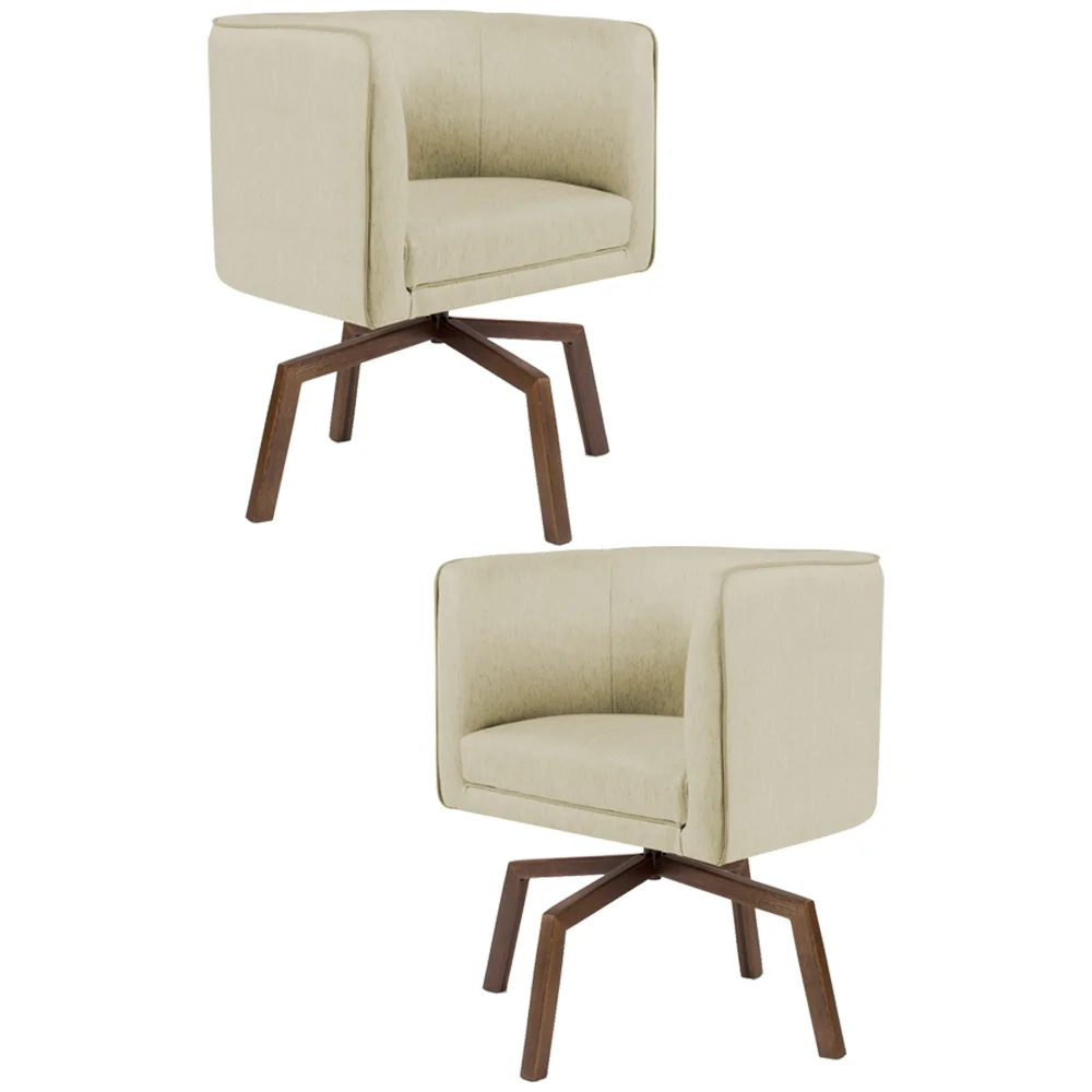 Kit 2 Poltronas Decorativas Base Ka Madeira Betina C-129 Linho Bege - Domi