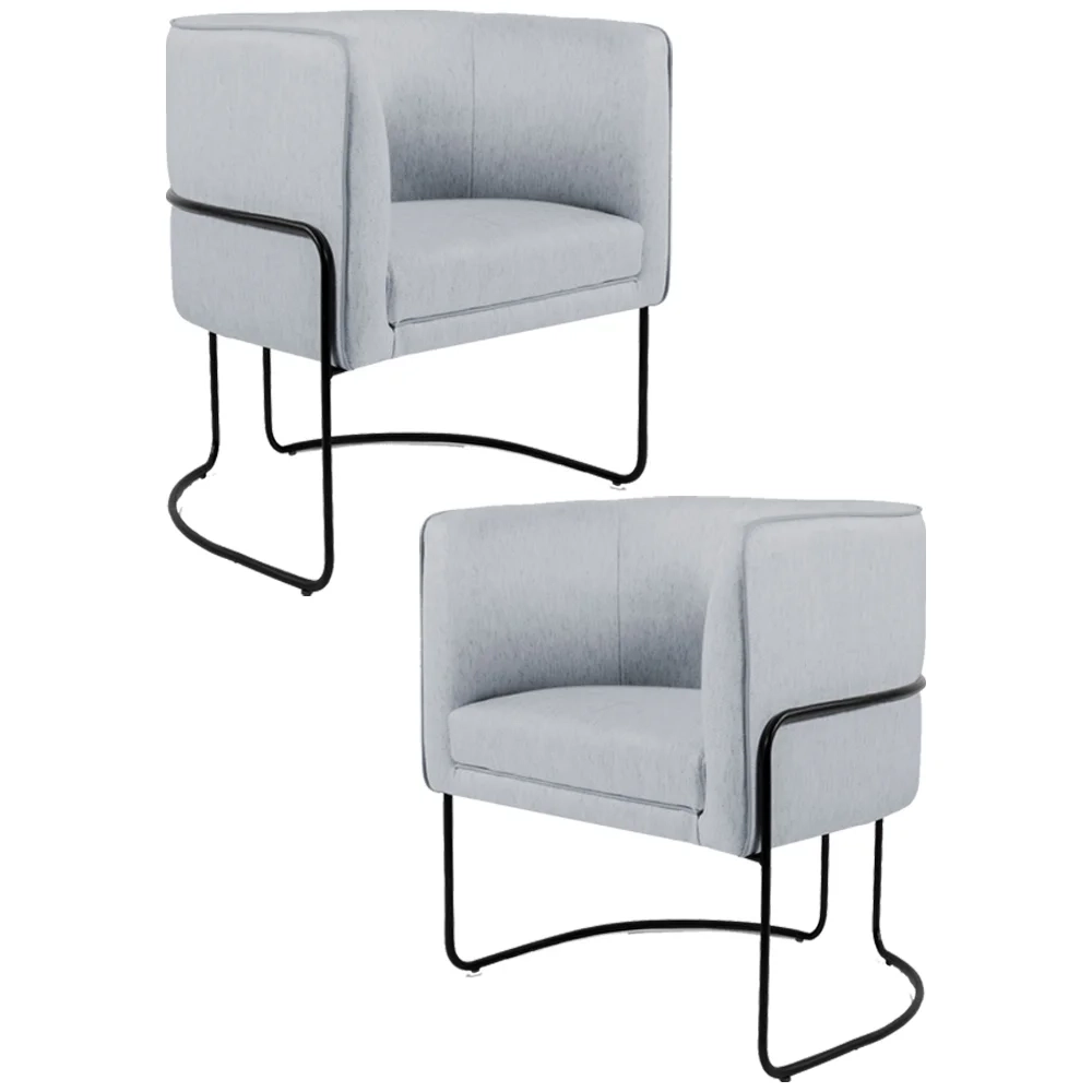 Kit 2 Poltronas Decorativas Base Aço Betina C-315 Linho Cinza - Domi