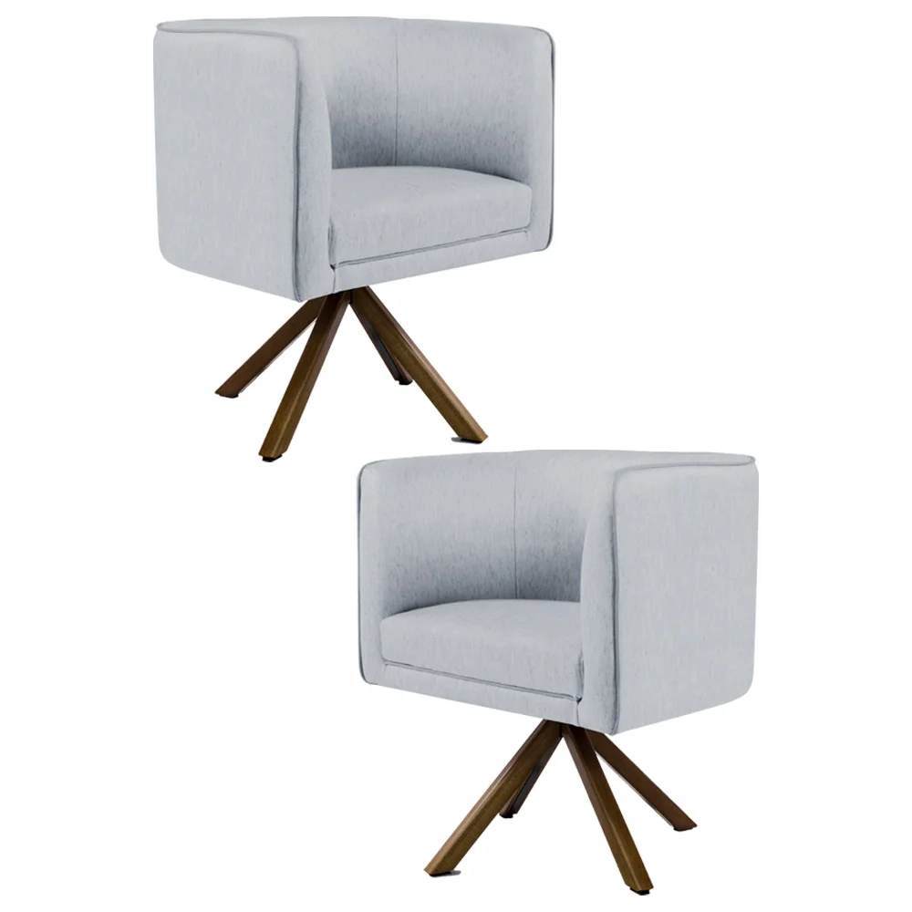 Kit 2 Poltronas Decorativas Base Giromad Madeira Betina C-315 Linho Cinza - Domi