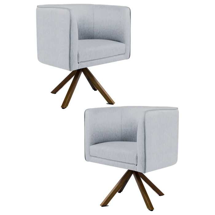 Kit 2 Poltronas Decorativas Base Giromad Madeira Betina C-315 Linho Cinza - Domi
