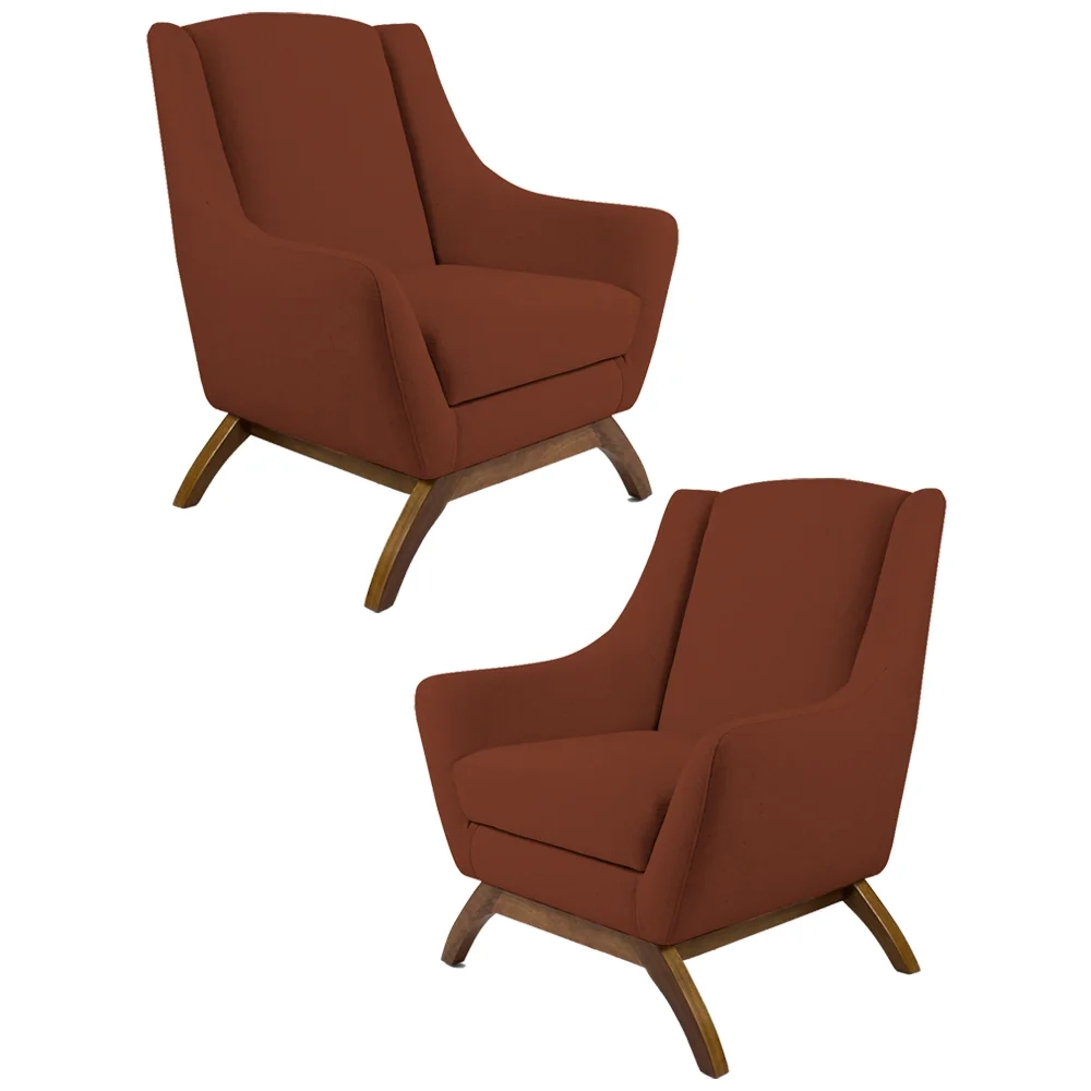 Kit 2 Poltronas Decorativas Base Manu Madeira Juliet Linho B-355 Laranja - Domi