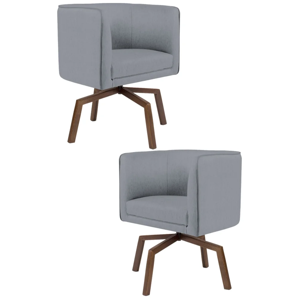 Kit 2 Poltronas Decorativas Base Ka Madeira Betina C-416 Linho Cinza Escuro - Domi