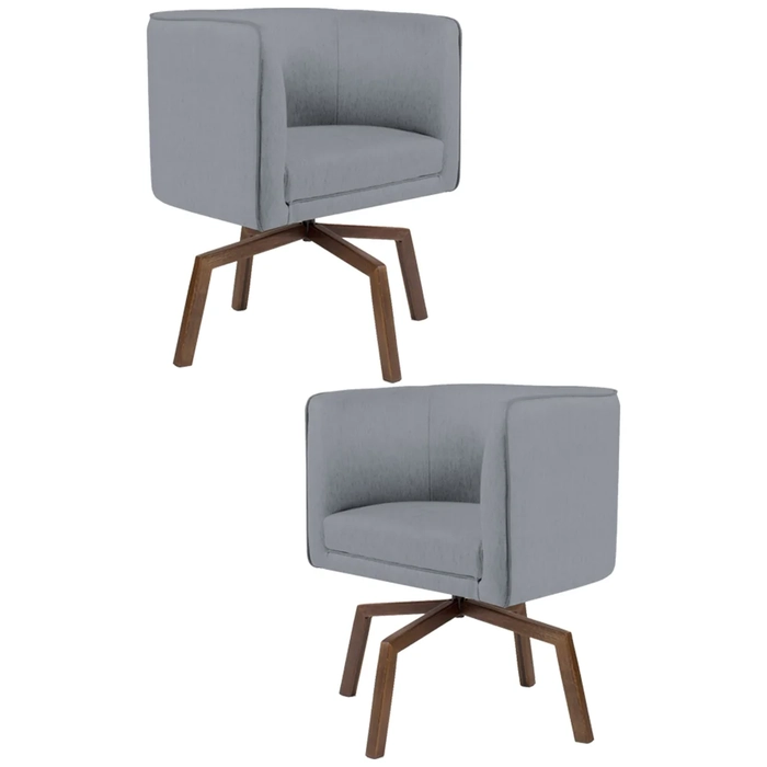 Kit 2 Poltronas Decorativas Base Ka Madeira Betina C-416 Linho Cinza Escuro - Domi