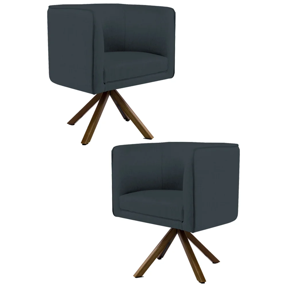Kit 2 Poltronas Decorativas Base Giromad Madeira Betina D-465 Linho Chumbo - Domi