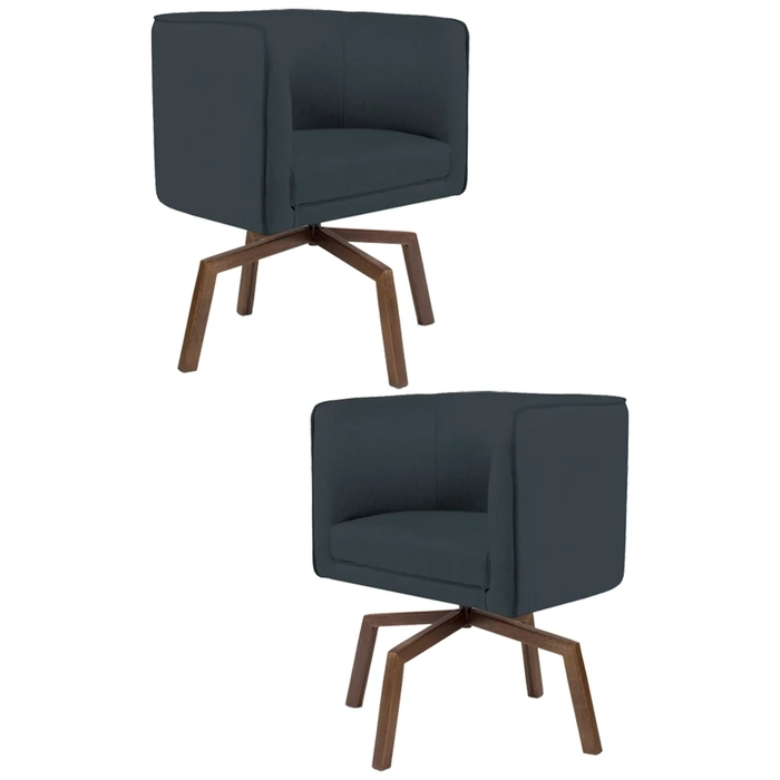 Kit 2 Poltronas Decorativas Base Ka Madeira Betina D-465 Linho Chumbo - Domi