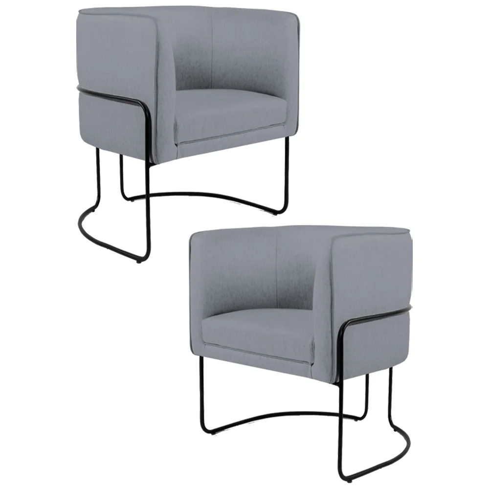 Kit 2 Poltronas Decorativas Base Aço Betina C-416 Linho Cinza Escuro - Domi