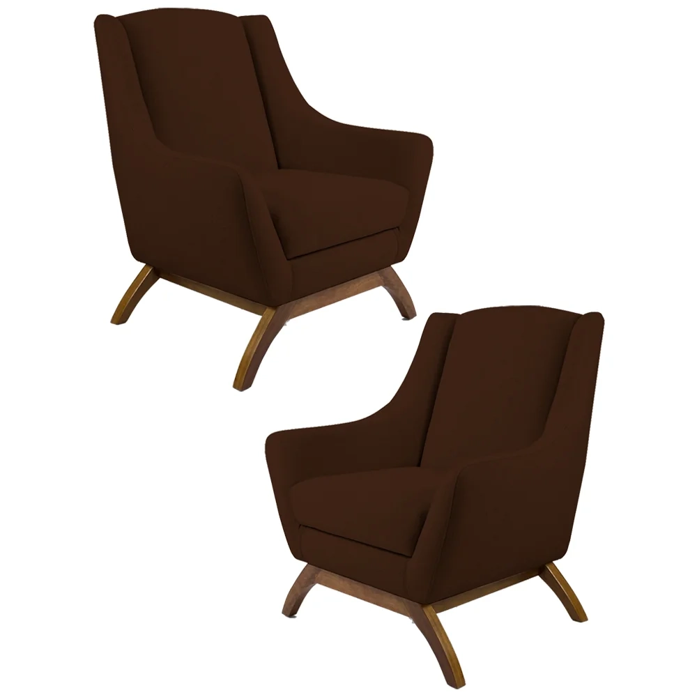 Kit 2 Poltronas Decorativas Base Manu Madeira Juliet Veludo C-276 Marrom Escuro - Domi