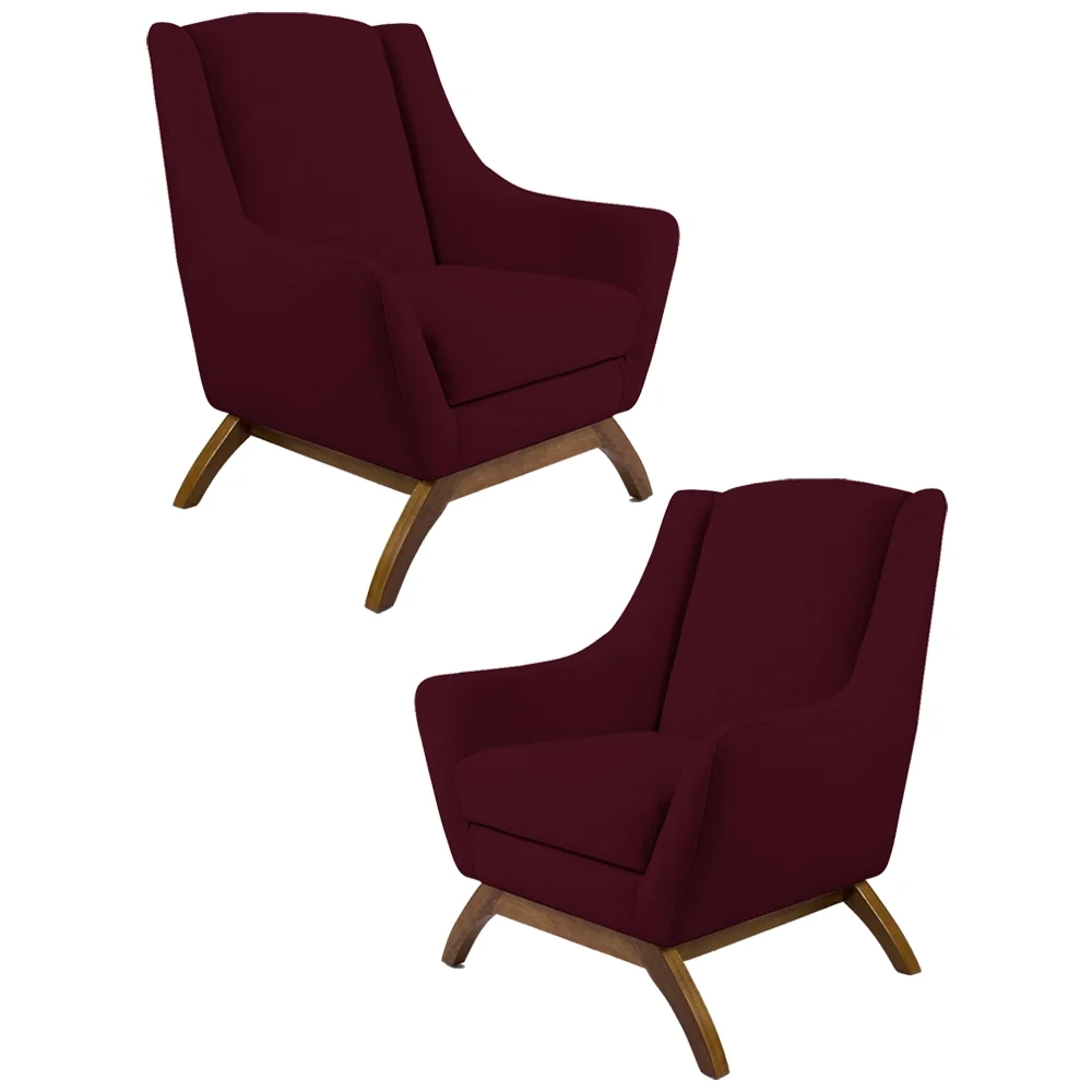 Kit 2 Poltronas Decorativas Base Manu Madeira Juliet Veludo C-278 Marsala - Domi