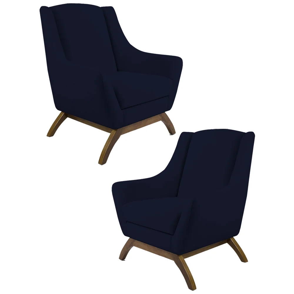 Kit 2 Poltronas Decorativas Base Manu Madeira Juliet Veludo C-287 Azul Marinho - Domi