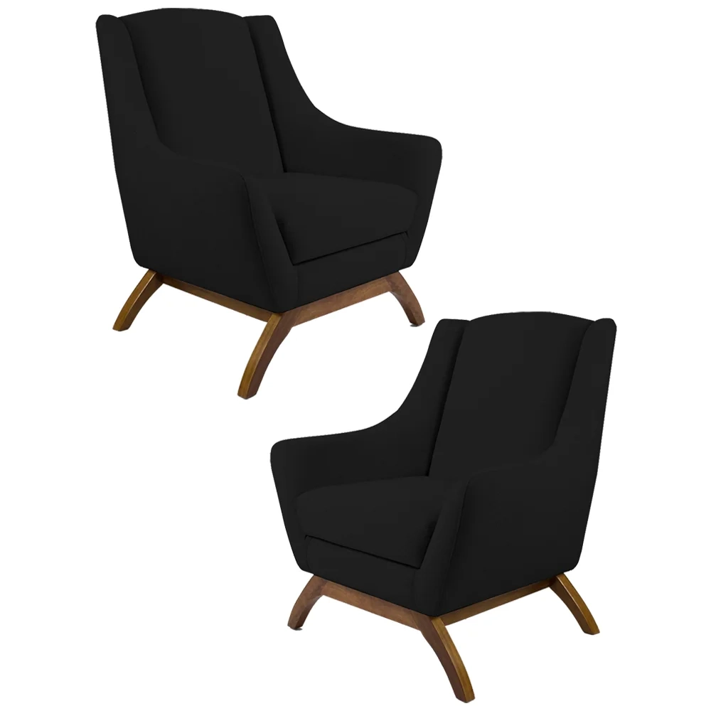 Kit 2 Poltronas Decorativas Base Manu Madeira Juliet Veludo C-300 Preto - Domi