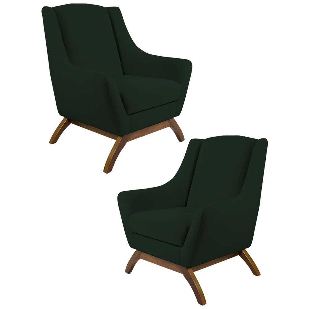 Kit 2 Poltronas Decorativas Base Manu Madeira Juliet Veludo C-303 Verde Musgo - Domi