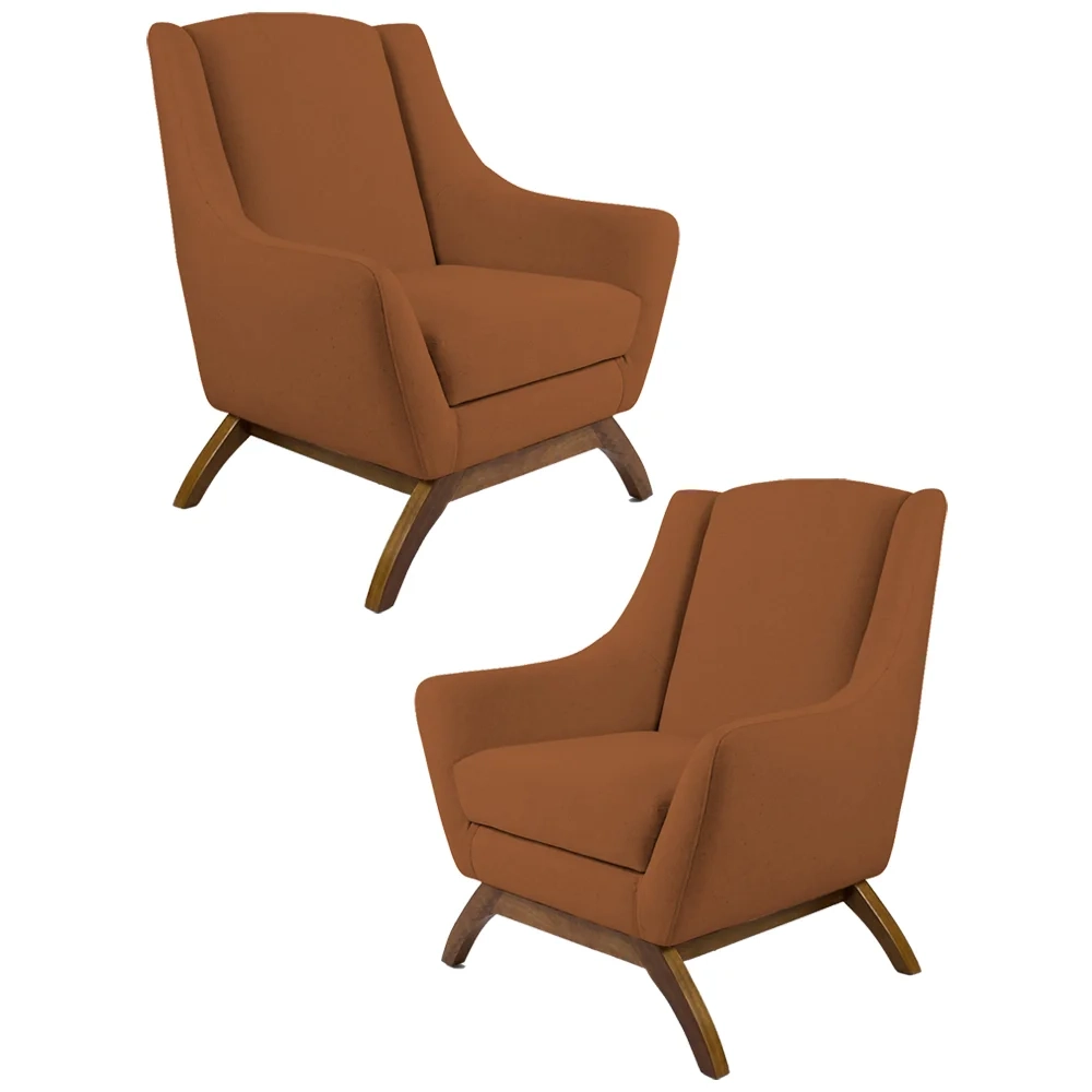 Kit 2 Poltronas Decorativas Base Manu Madeira Juliet Veludo C-262 Telha- Domi