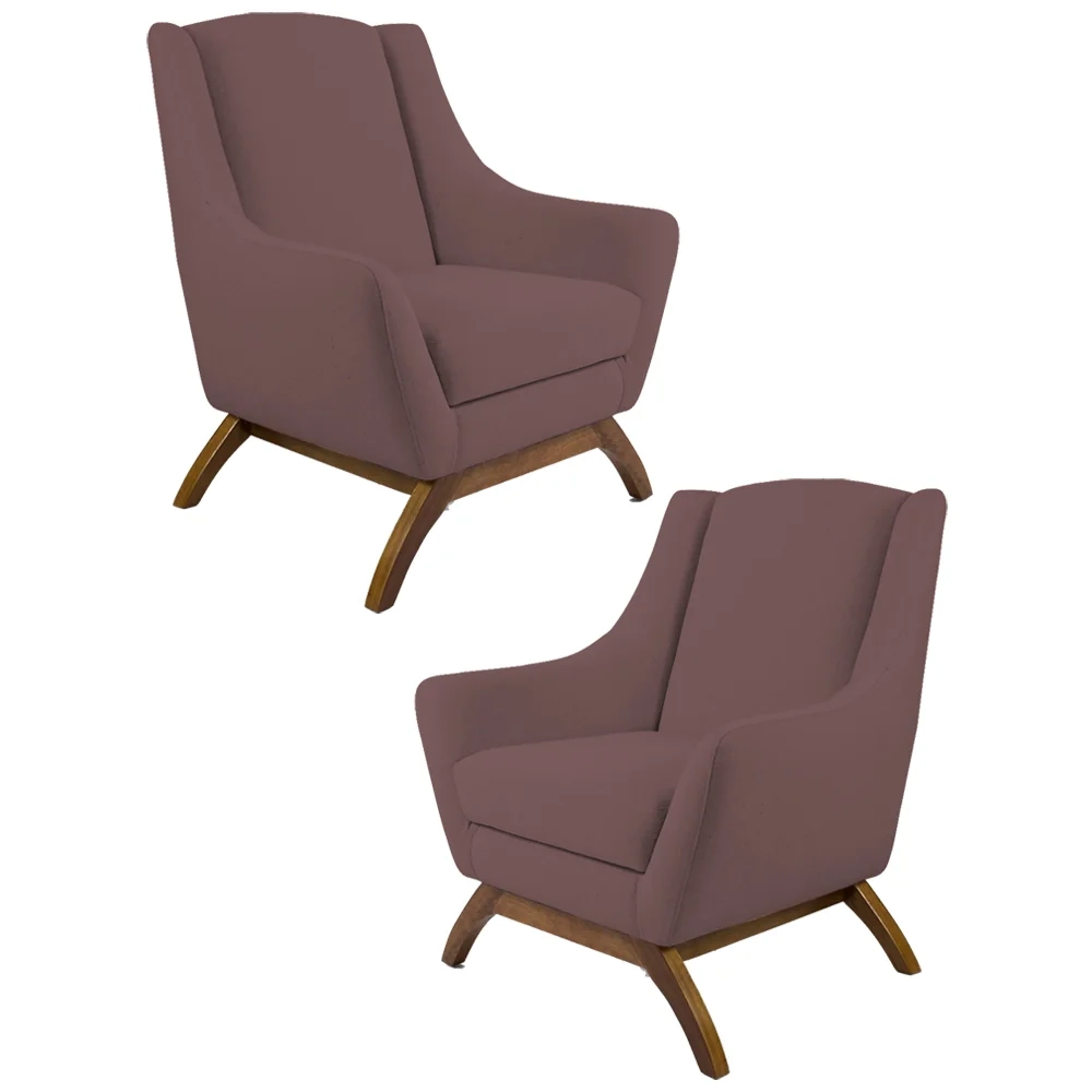 Kit 2 Poltronas Decorativas Base Manu Madeira Juliet C-305 Veludo Rosê - Domi