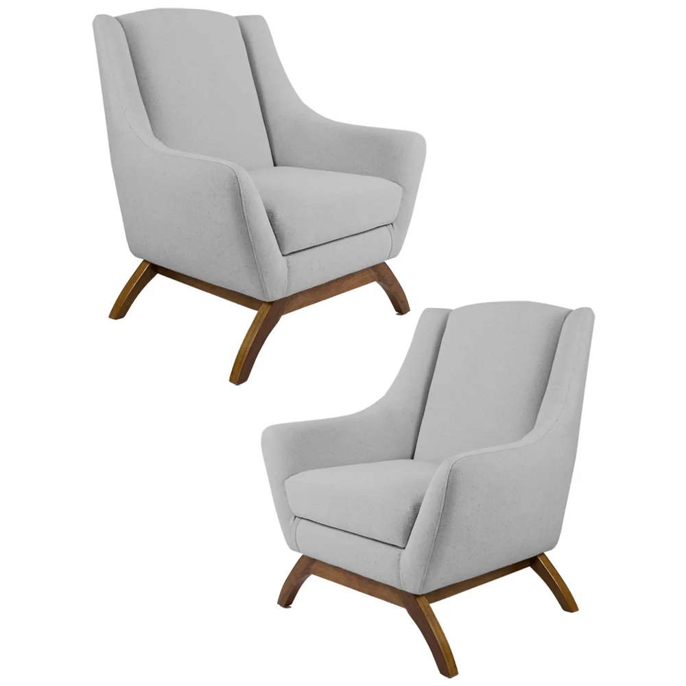 Kit 2 Poltronas Decorativas Base Manu Madeira Juliet Linho D-316 Cinza - Domi