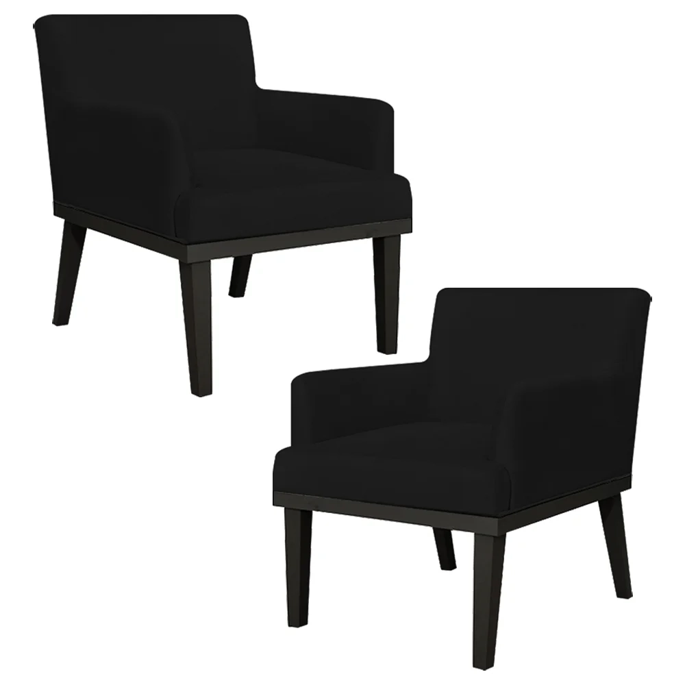 Kit 02 Poltronas Decorativas Vitória W01 Suede Preto - Mpozenato