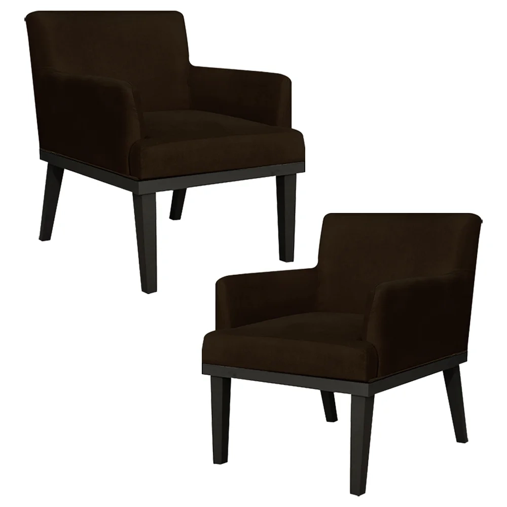 Kit 02 Poltronas Decorativas Vitória W01 Suede Marrom - Mpozenato