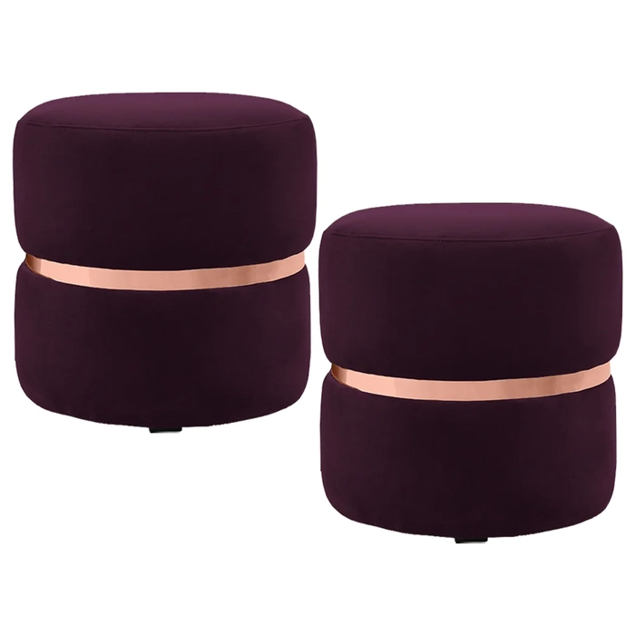 Kit 2 Puffs Decorativos Com Cinto Rosê Round C-292 Veludo Uva - Domi