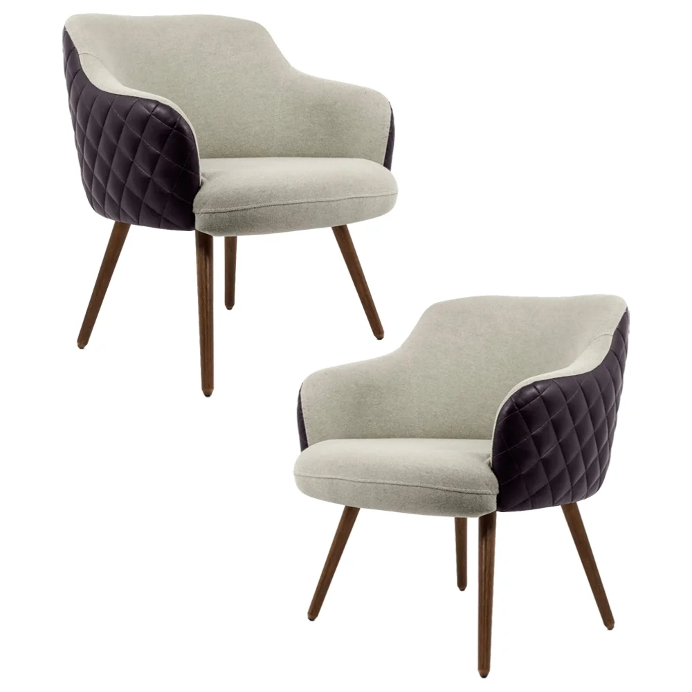 Kit 2 Poltronas Decorativas Pés Palito Madeira Jade Corano B-183 Tressê Linho Bege - Domi