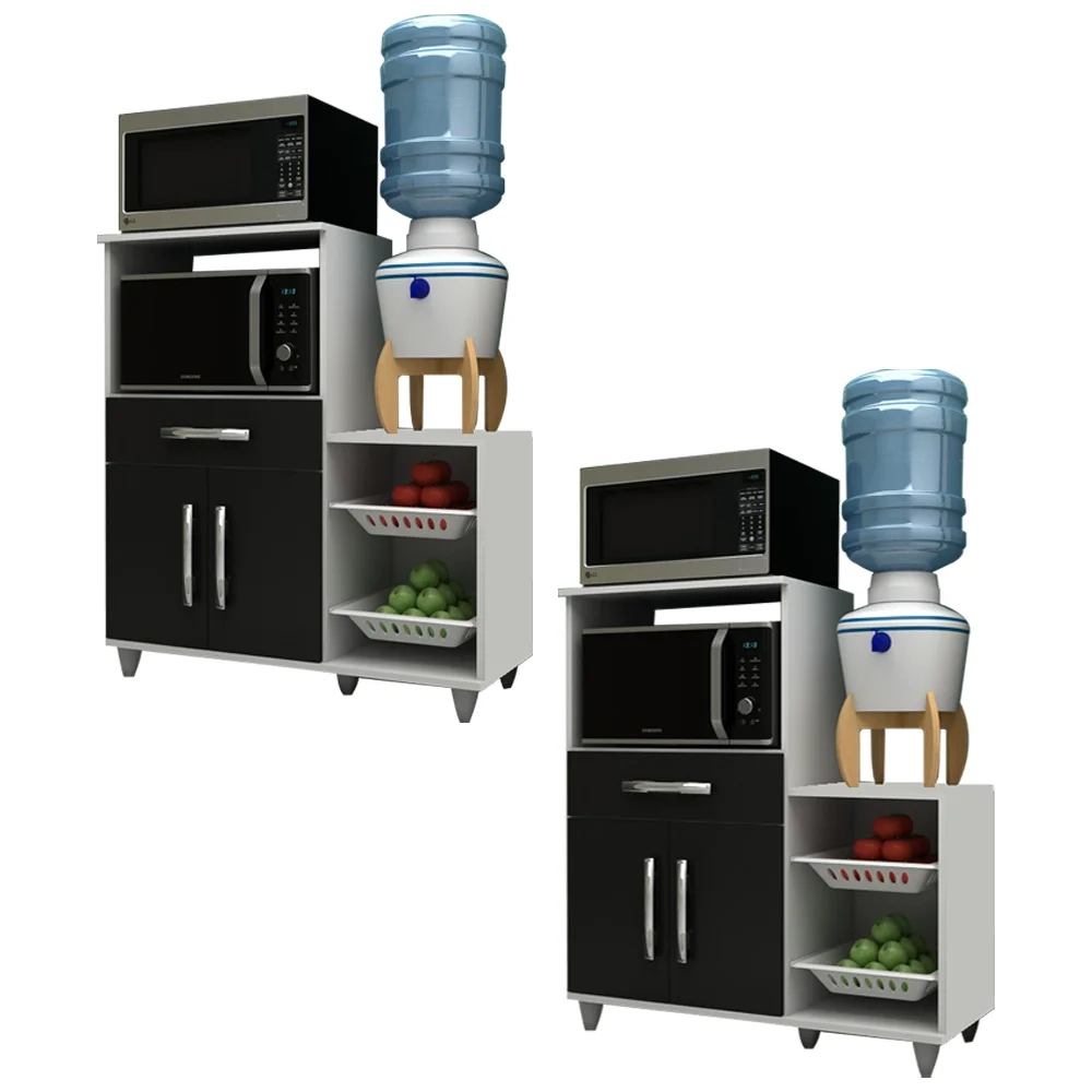 Kit 2 Armários Multiuso Irlanda com Fruteira Branco/Preto - Lumil Móveis