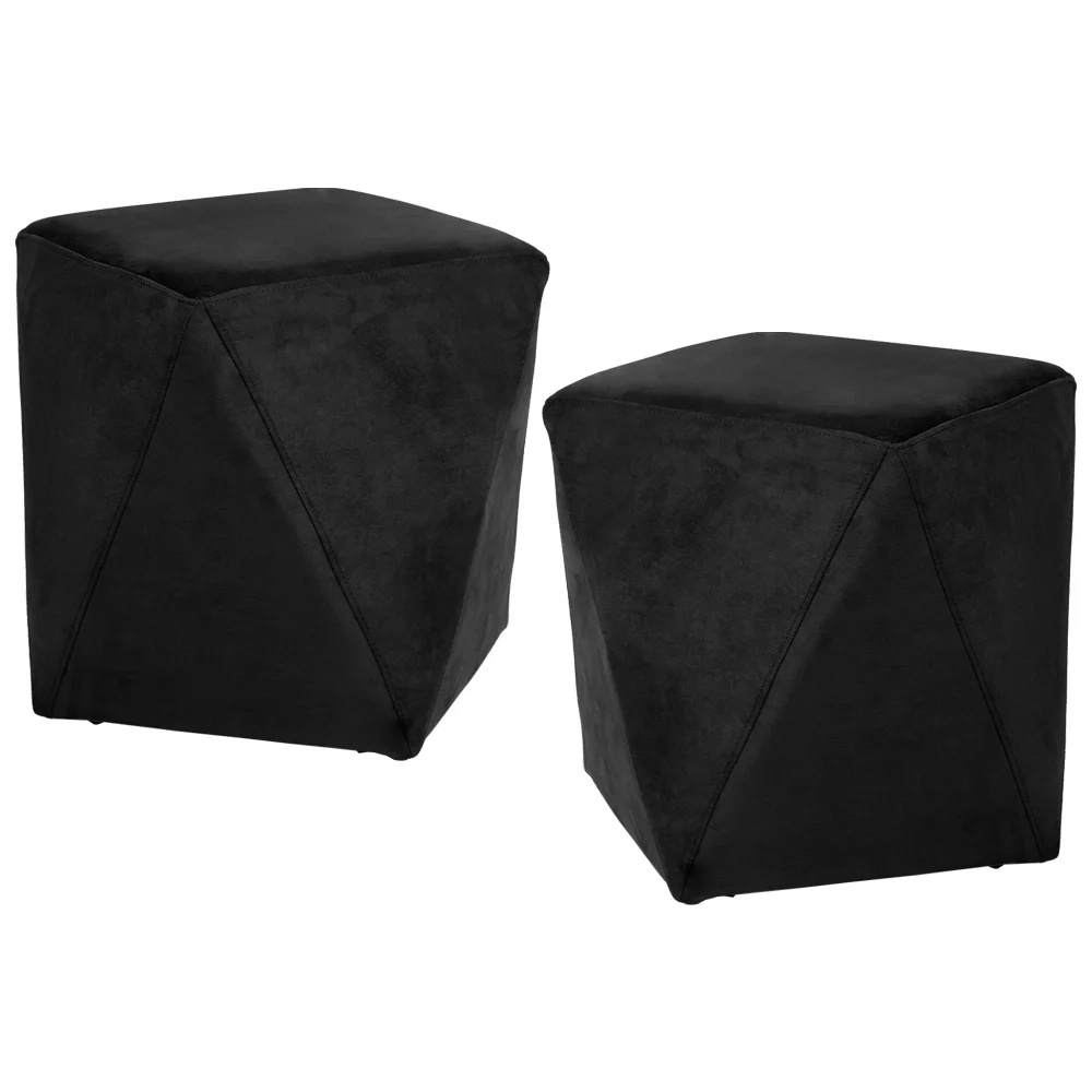 Kit 2 Puffs Decorativos Ametista C-300 Veludo Preto - Domi