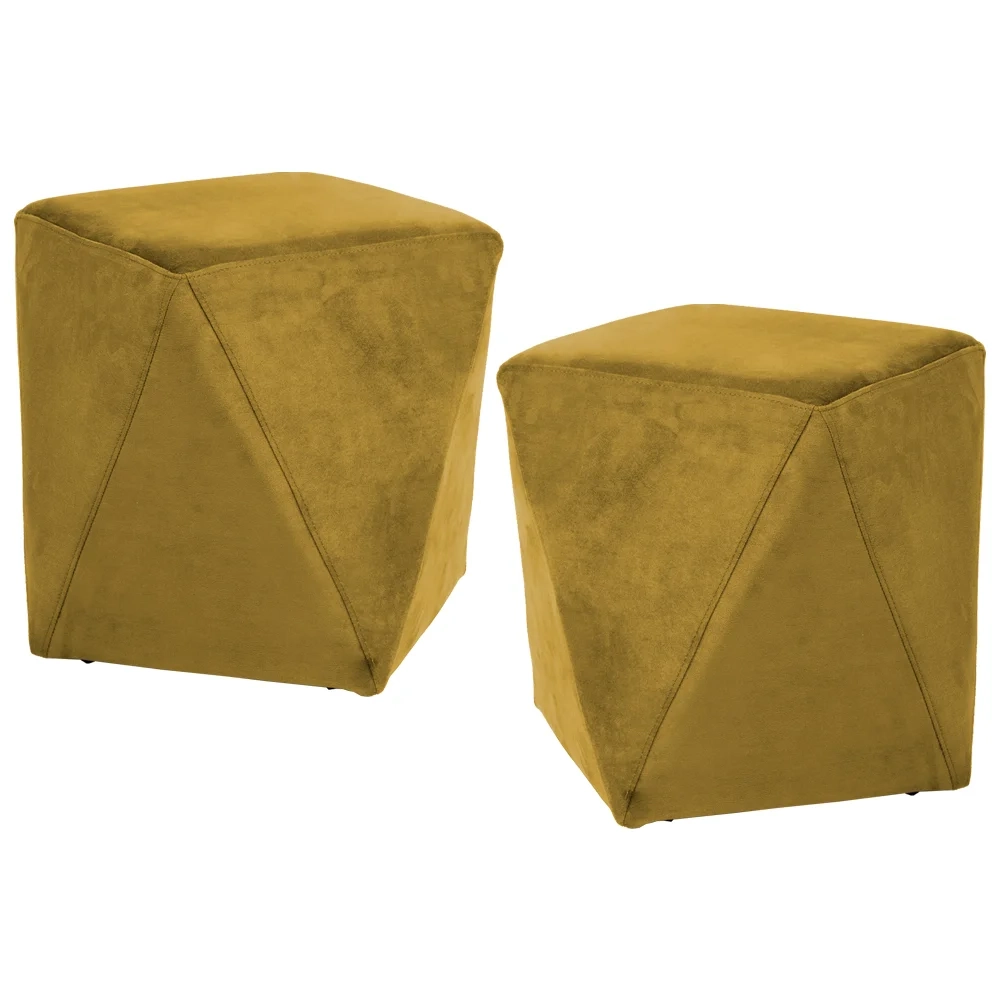 Kit 2 Puffs Decorativos Ametista C-279 Veludo Amarelo - Domi