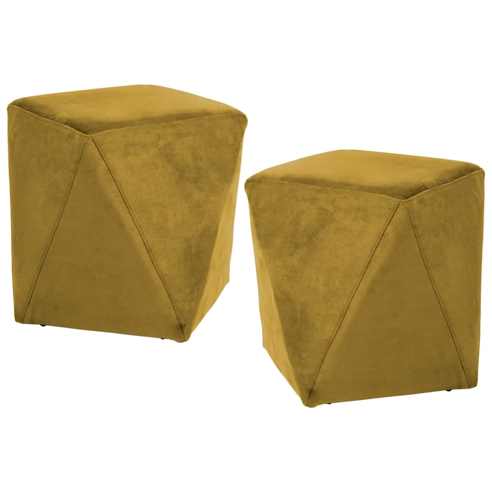 Kit 2 Puffs Decorativos Ametista C-279 Veludo Amarelo - Domi