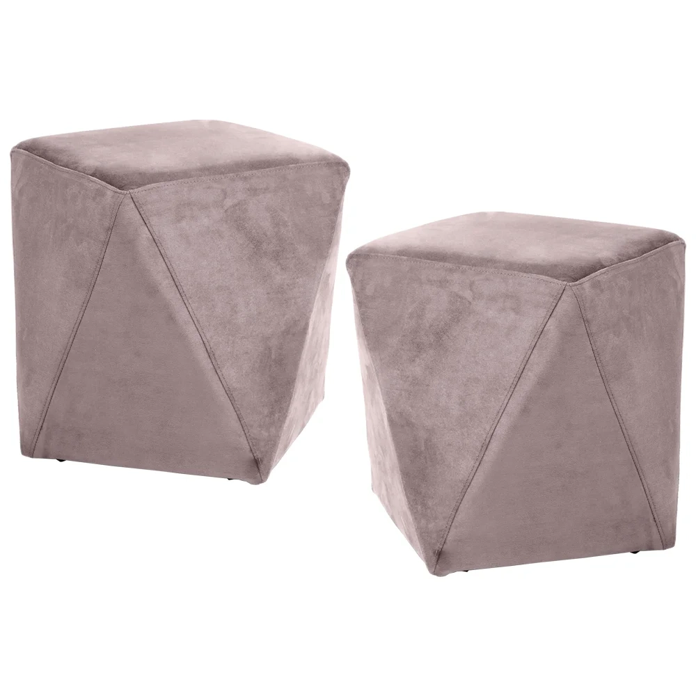 Kit 2 Puffs Decorativos Ametista C-305 Veludo Rosê - Domi