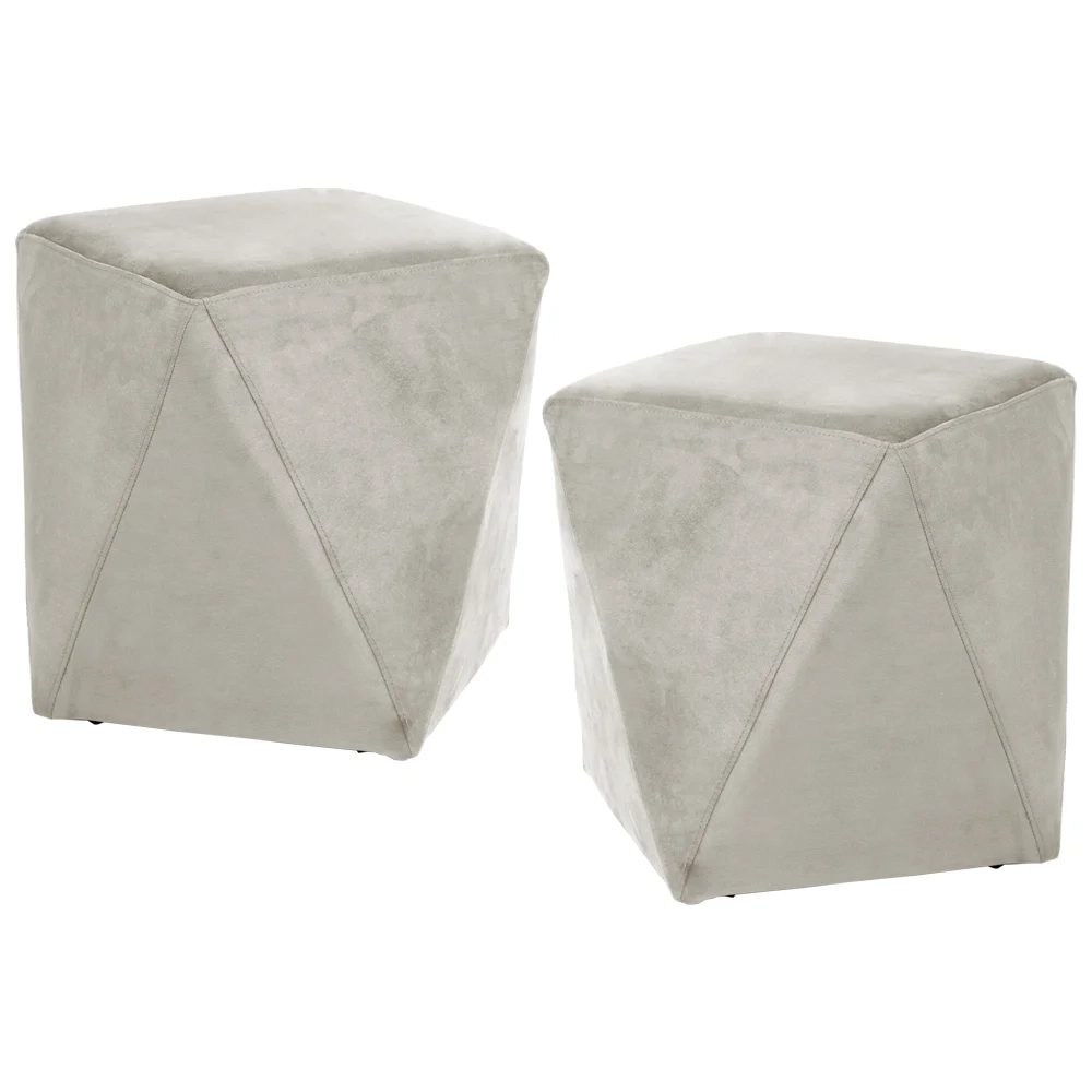 Kit 2 Puffs Decorativos Ametista C-309 Veludo Bege Claro - Domi