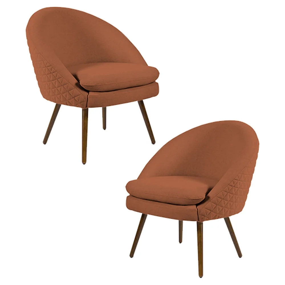 Kit 2 Poltronas Decorativas Pés Palito Rafa B-355 Linho Tressê Telha - Domi