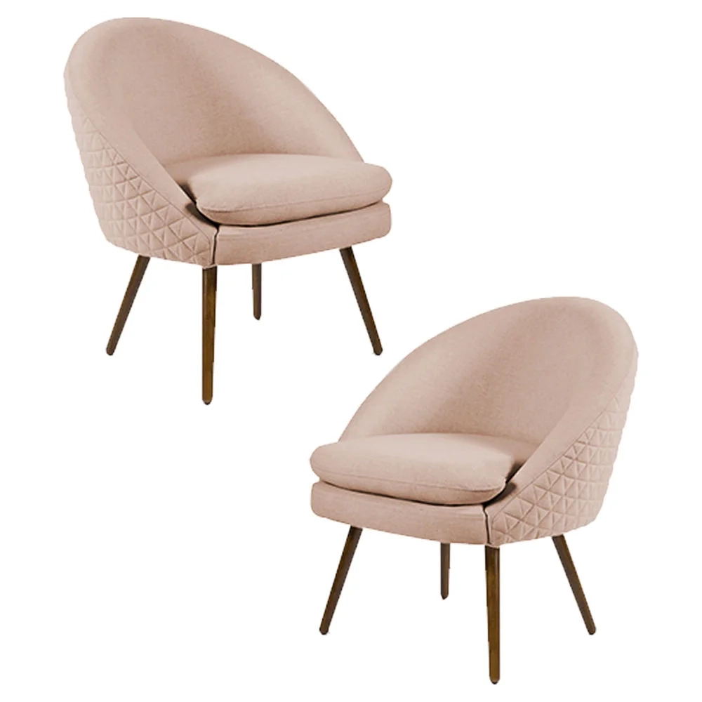 Kit 2 Poltronas Decorativas Pés Palito Rafa C-105 Linho Tressê Rosê - Domi