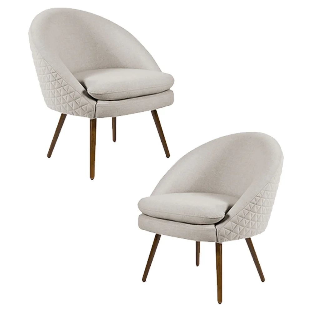 Kit 2 Poltronas Decorativas Pés Palito Rafa C-107 Linho Tressê Bege - Domi