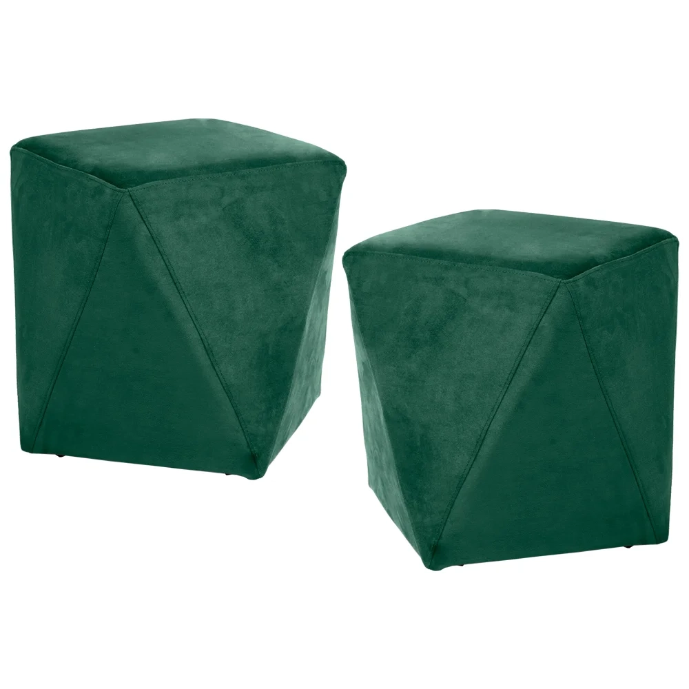 Kit 2 Puffs Decorativos Ametista C-303 Veludo Verde - Domi