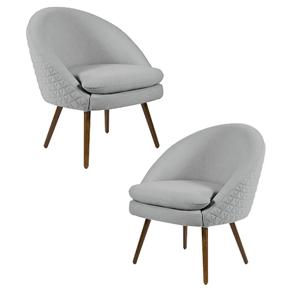 Kit 2 Poltronas Decorativas Pés Palito Rafa D-315 Linho Tressê Cinza Claro - Domi