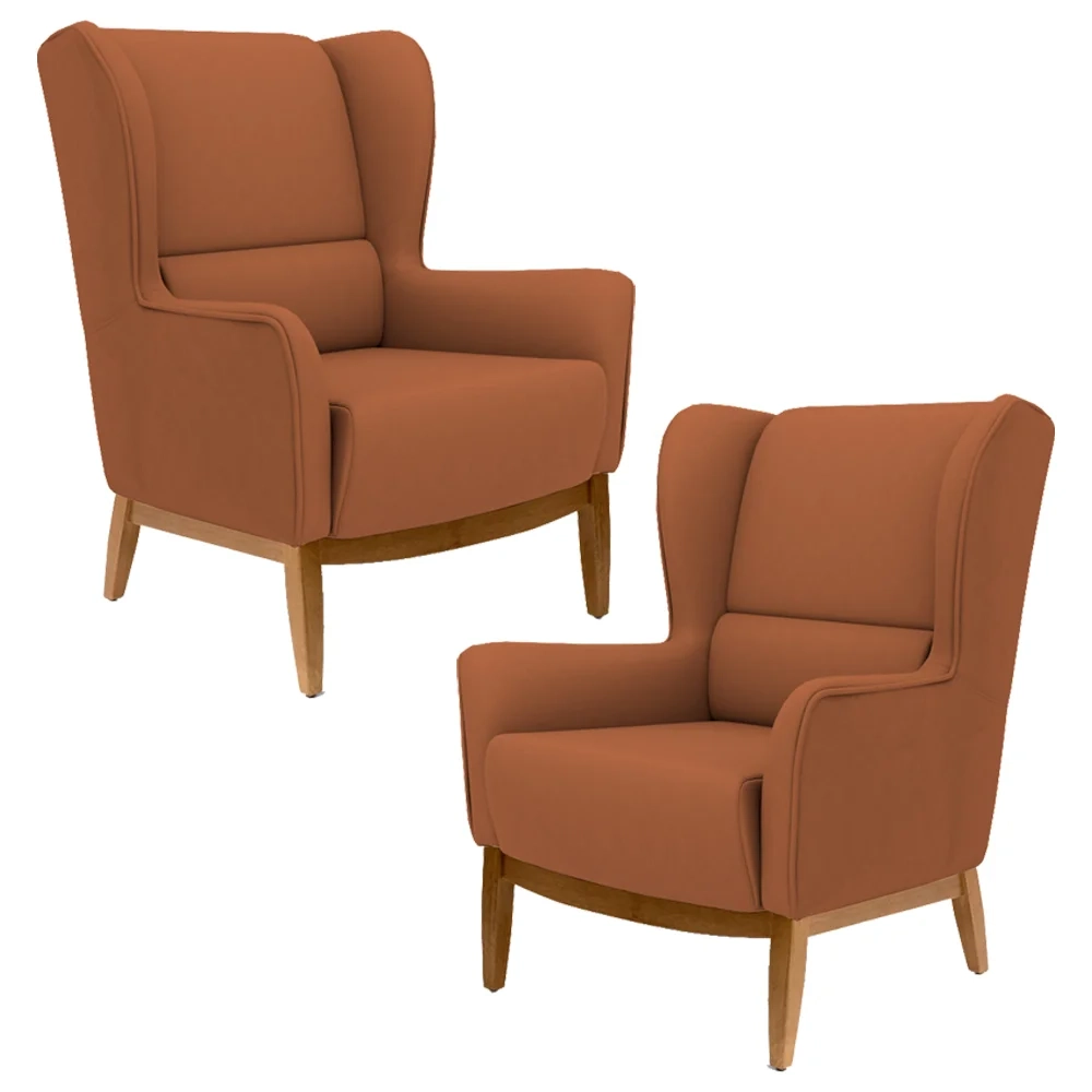 Kit 2 Poltronas Decorativas Base Manu Madeira Milena Veludo C-262 Telha - Domi