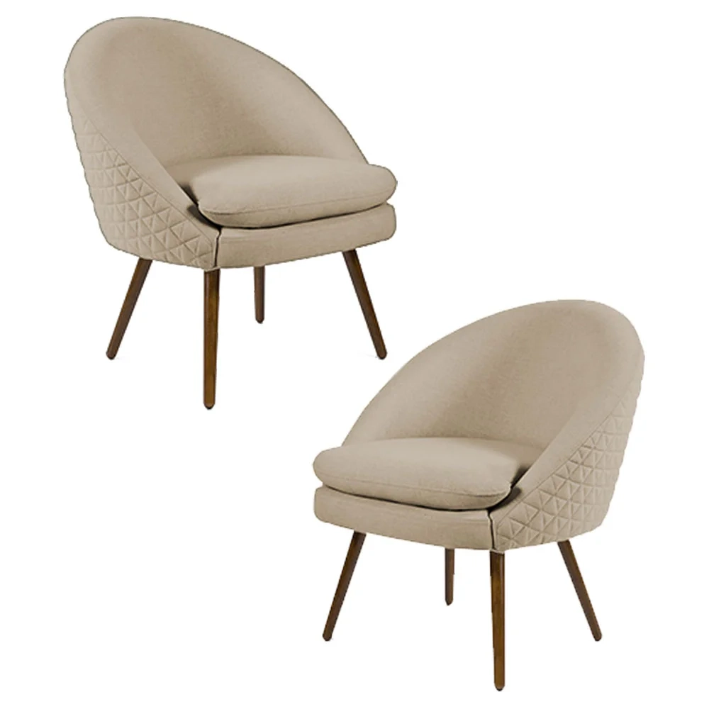 Kit 2 Poltronas Decorativas Pés Palito Rafa C-129 Linho Tressê Bege Escuro - Domi