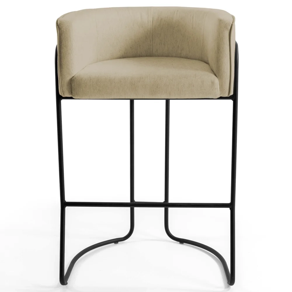 Kit 2 Banquetas Decorativas Base Aço Preto Betina C-129 Linho Bege Areia - Domi