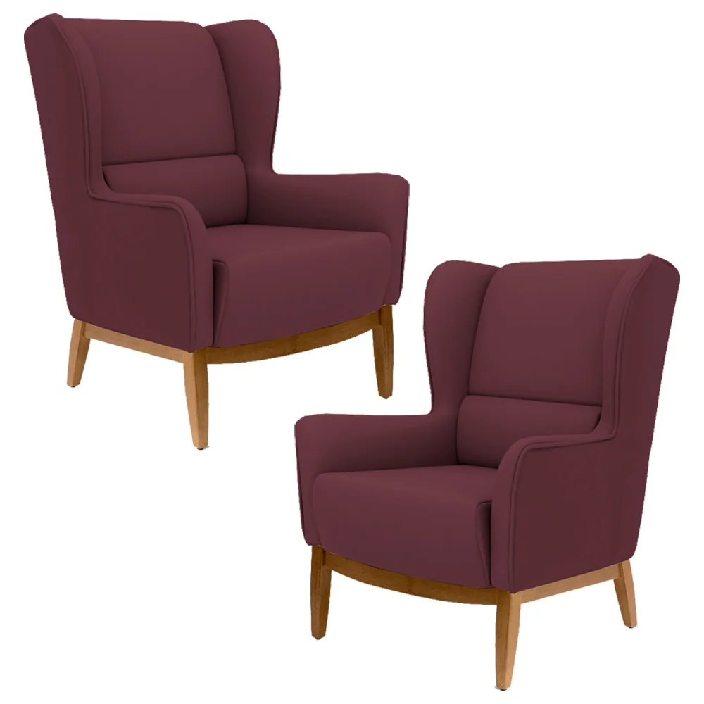 Kit 2 Poltronas Decorativas Base Manu Madeira Milena Veludo C-278 Marsala  - Domi