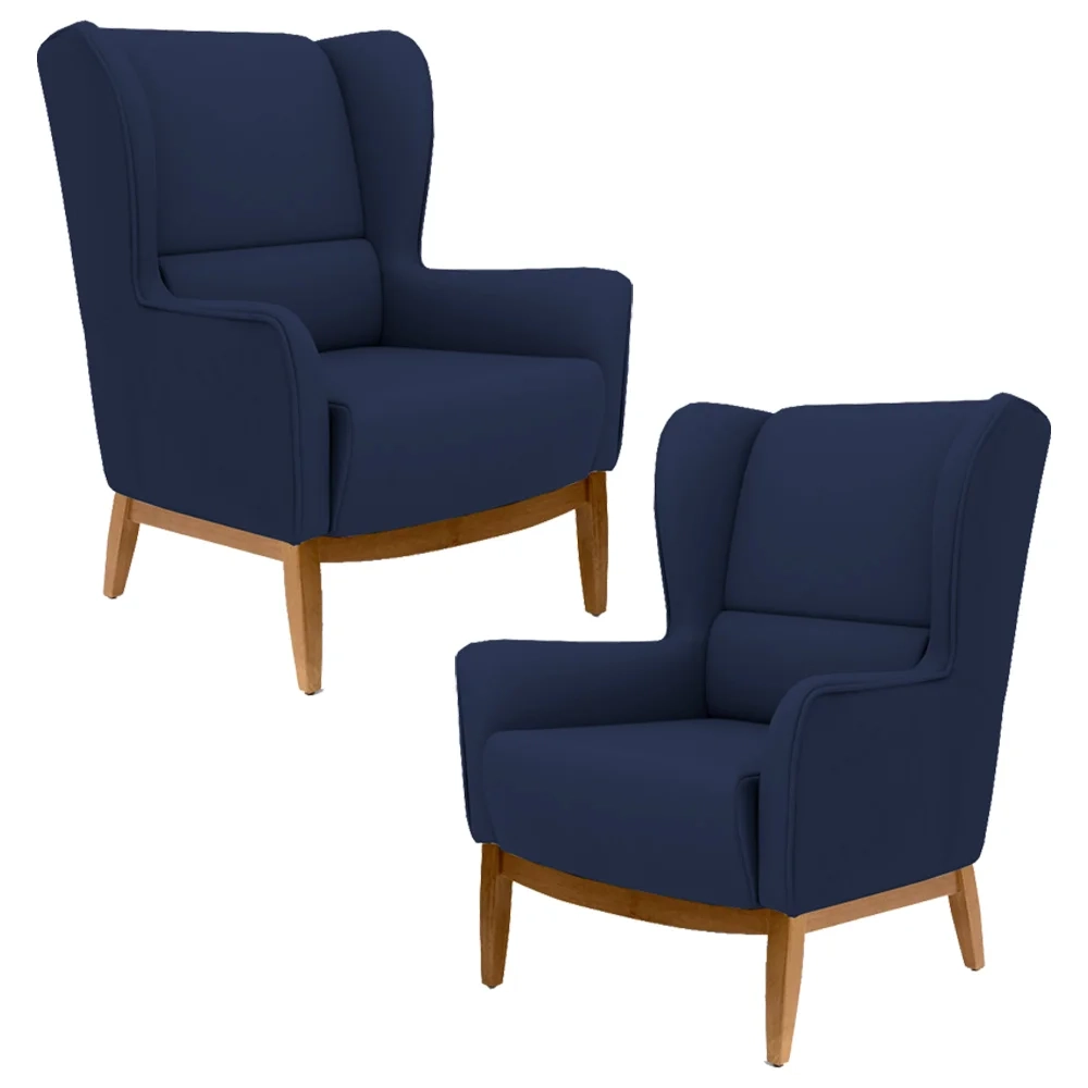 Kit 2 Poltronas Decorativas Base Manu Madeira Milena Veludo C-287 Marinho - Domi