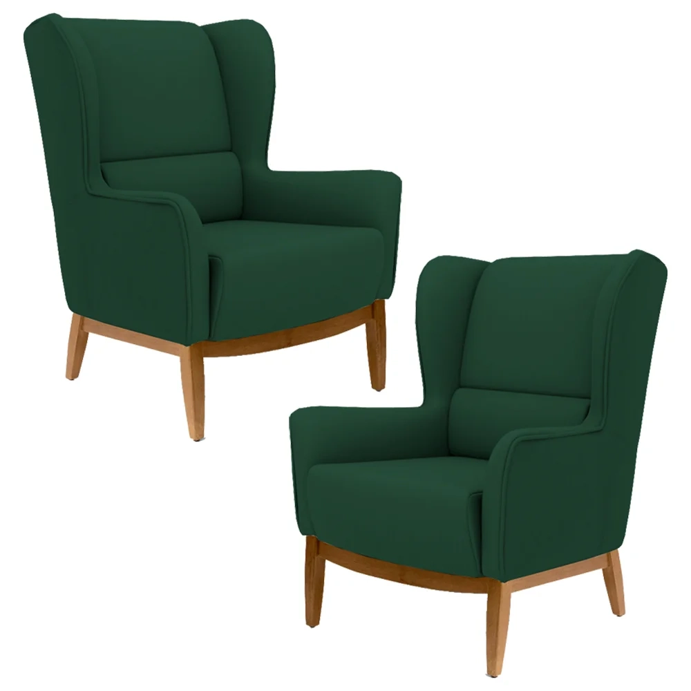 Kit 2 Poltronas Decorativas Base Manu Madeira Milena Veludo C-303 Verde Musgo - Domi