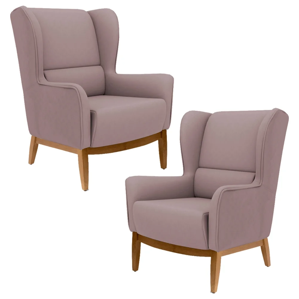 Kit 2 Poltronas Decorativas Base Manu Madeira Milena Veludo C-305 Rosê - Domi