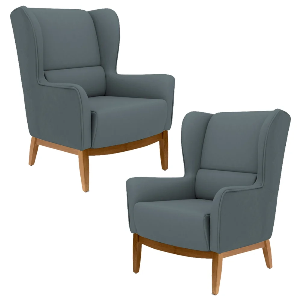 Kit 2 Poltronas Decorativas Base Manu Madeira Milena C-03 Sintético Cinza - Domi