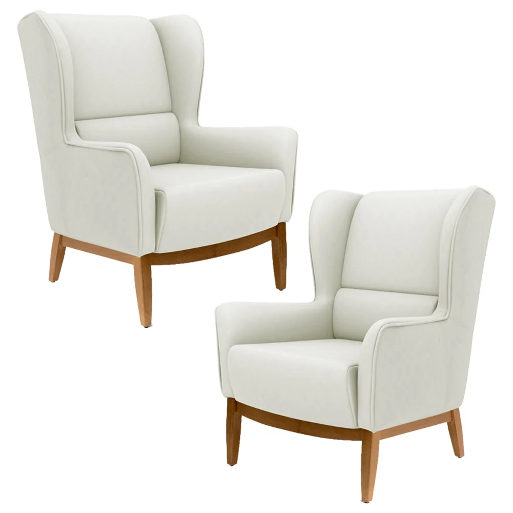 Kit 2 Poltronas Decorativas Base Manu Madeira Milena C-26 Sintético Bege - Domi