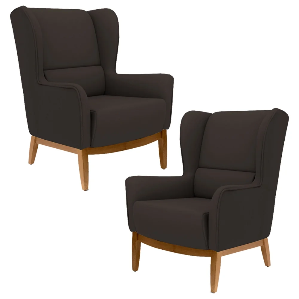 Kit 2 Poltronas Decorativas Base Manu Madeira Milena C-34 Sintético Marrom - Domi