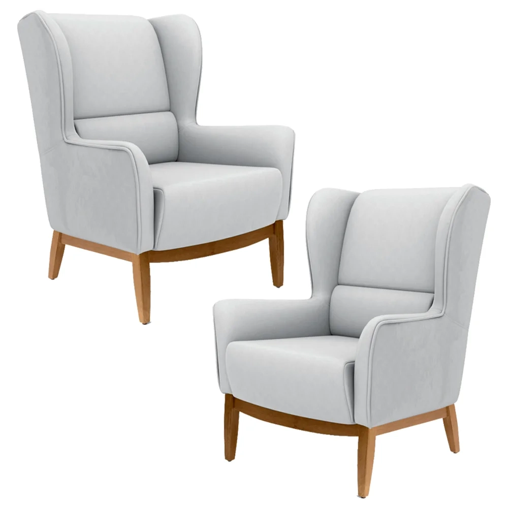 Kit 2 Poltronas Decorativas Base Manu Madeira Milena Linho D-315 Cinza Claro - Domi