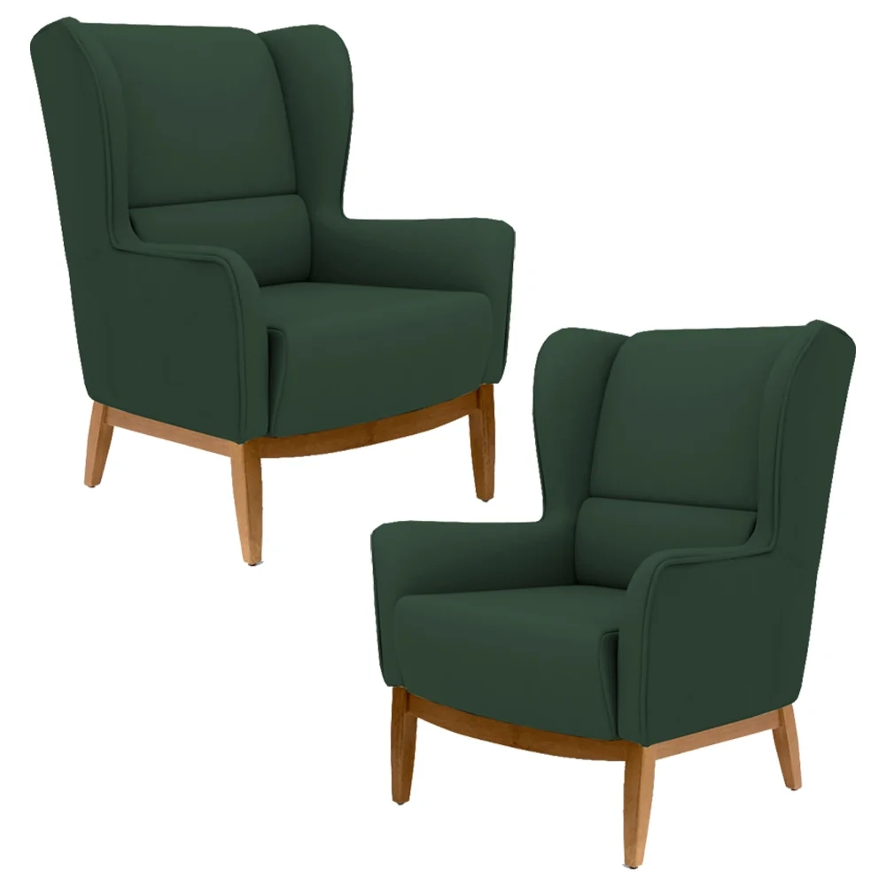 Kit 2 Poltronas Decorativas Base Manu Madeira Milena C-117 Linho Verde - Domi