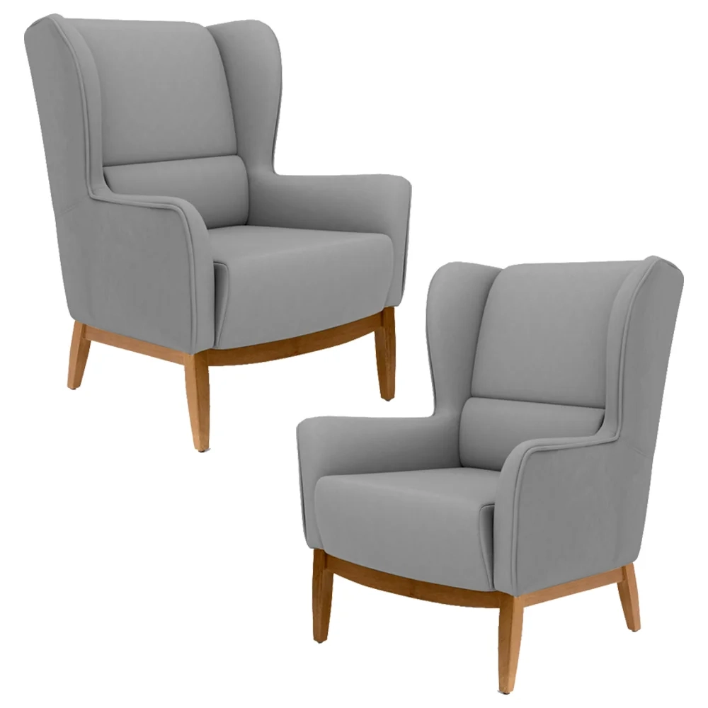 Kit 2 Poltronas Decorativas Base Manu Madeira Milena C-416 Cinza Escuro - Domi