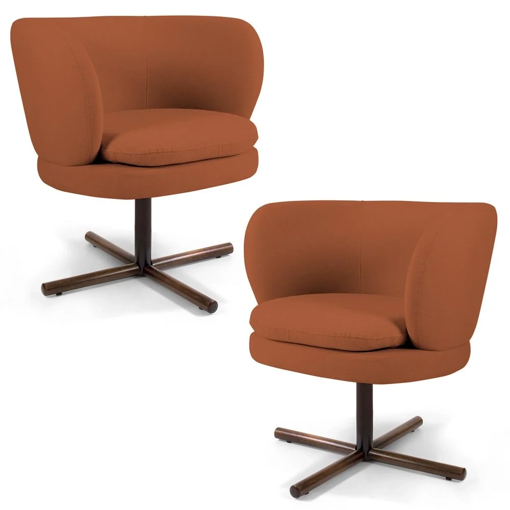 Kit 2 Poltronas Decorativas Melissa Base Xis Giratória Veludo C-262 Telha - Domi