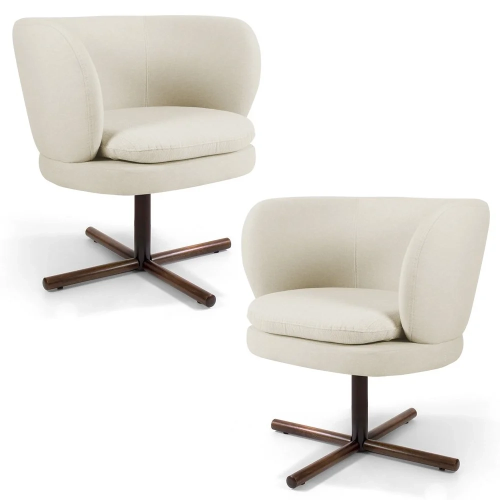 Kit 2 Poltronas Decorativas Melissa Base Xis Giratória Veludo C-309 Bege - Domi