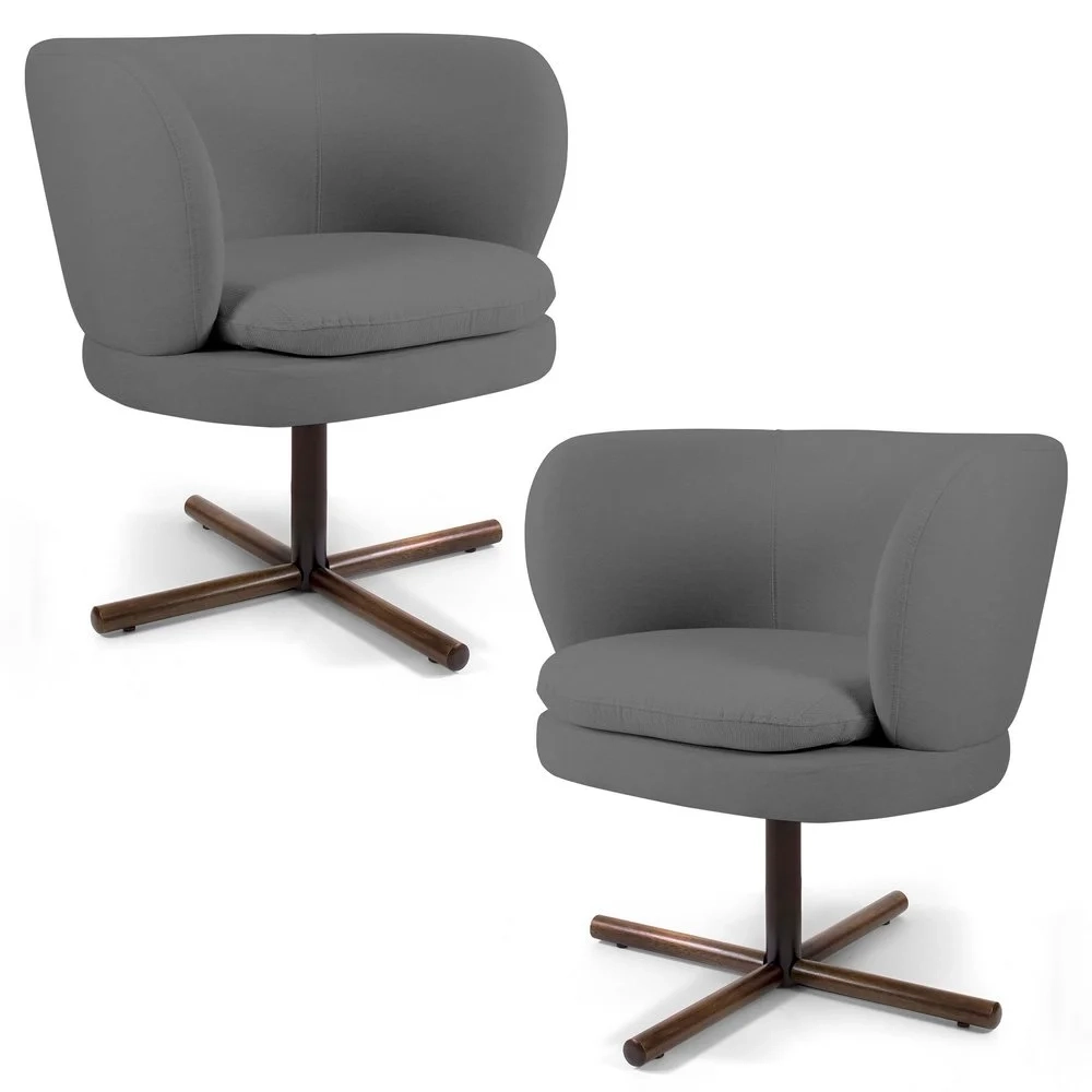 Kit 2 Poltronas Decorativas Melissa Base Xis Giratória Veludo C-317 Cinza - Domi