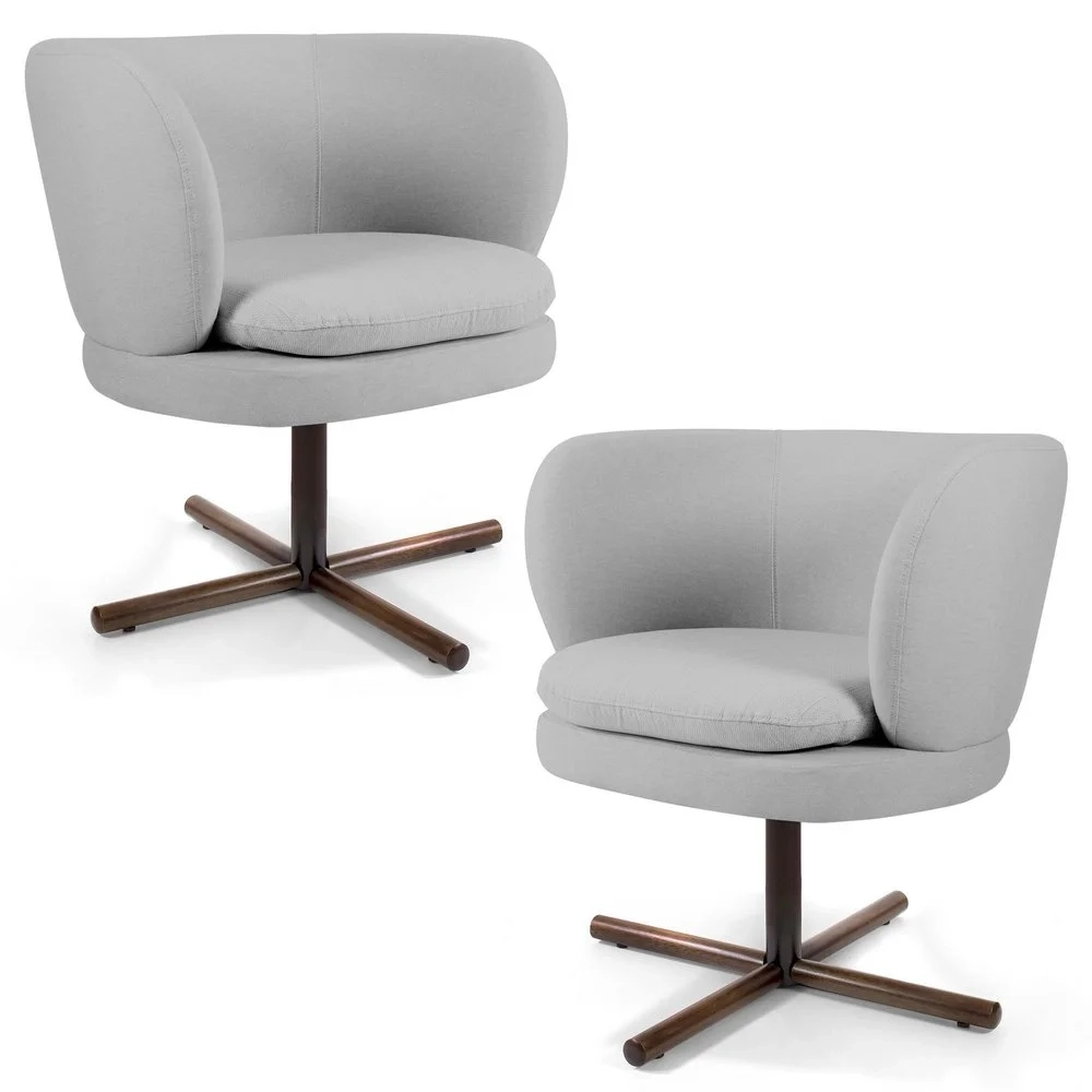 Kit 2 Poltronas Decorativas Melissa Base Xis Giratória Lona D-315 Cinza Claro - Domi